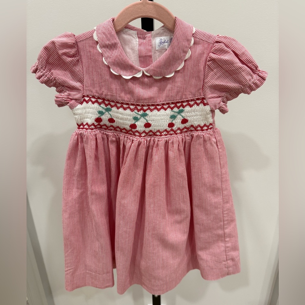 Rachel Riley red Striped Dress with Embroidered Detail